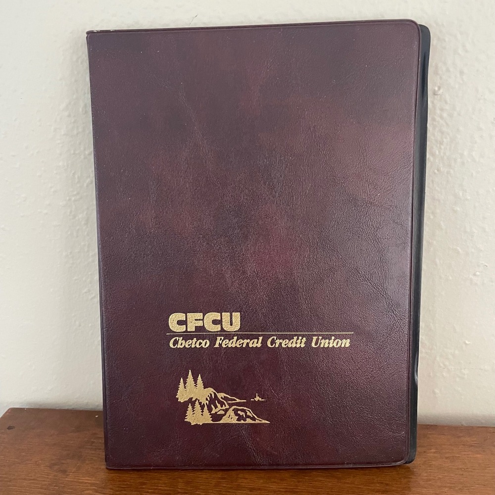 VTG Hazel USA Chetco Federal Credit Union Faux Leather Folder NotePad Holder 6x8
